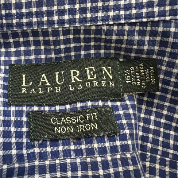 Lauren Ralph Lauren Men's Shirt Size 16 1/2 32-33 in Blue and White Small Check - Picture 4 of 5